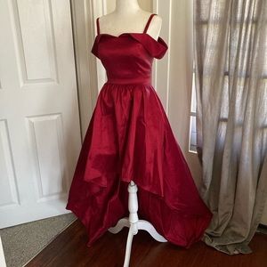 Dark Red Prom Evening Dress with High-low skirt